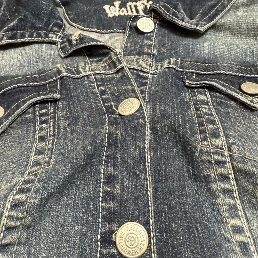 WallFlower Boho Western Denim Vest 3X Raw Hem Stretch Jean Vest Dark Wash - Picture 3 of 5
